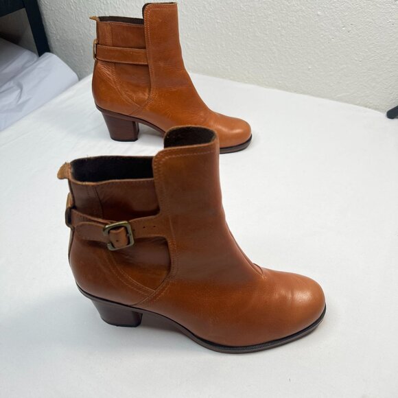 Anthropologie J Shoes Hardwick Booties Leather Buckle Block Heel Booties Brown 7 - Picture 8 of 13
